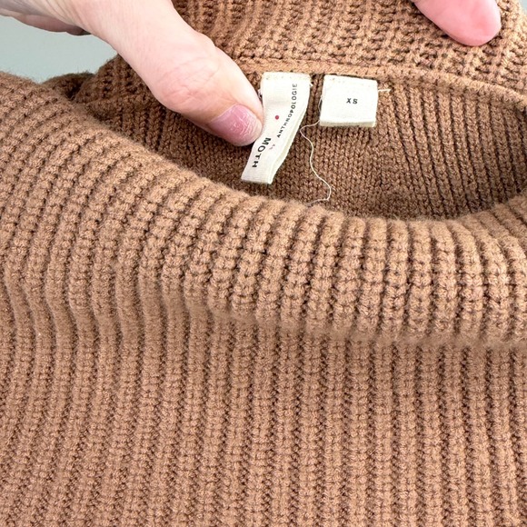 Anthropologie Moth Cozy Knit Cowl Neck Tunic Sweater Camel XS‎ Oversized Camel - Picture 4 of 6